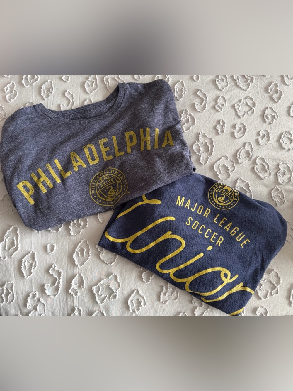 Bundle of 2 Adidas Philadelphia Union MLS Graphic T-Shirts Mens S Navy Grey